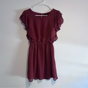 Forever 21 Burgundy Wine Red Flutter Sleeve Sundress